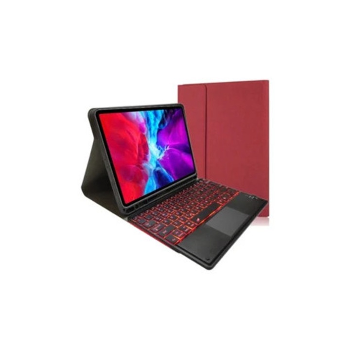 Carcasa tastatura cu laptop si tastatura tactila 7 culori pentru iPad 9.7/10.2/10.5, rosie