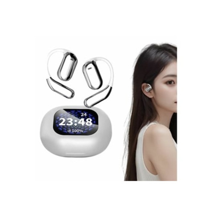 Vezeték nélküli fülhallgató LCD érintőképernyővel, Mdug, Bluetooth 5.4, Nyitott, fehér