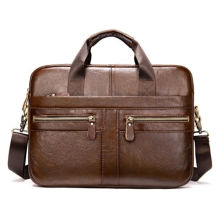Férfi természetes bőr válltáska, üzleti utazáshoz, kávé színű