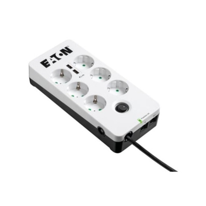 Stabilizator de tensiune Eaton Pb6Tud, 6 prize AC, 220-250 V, 1.5 m, alb-negru