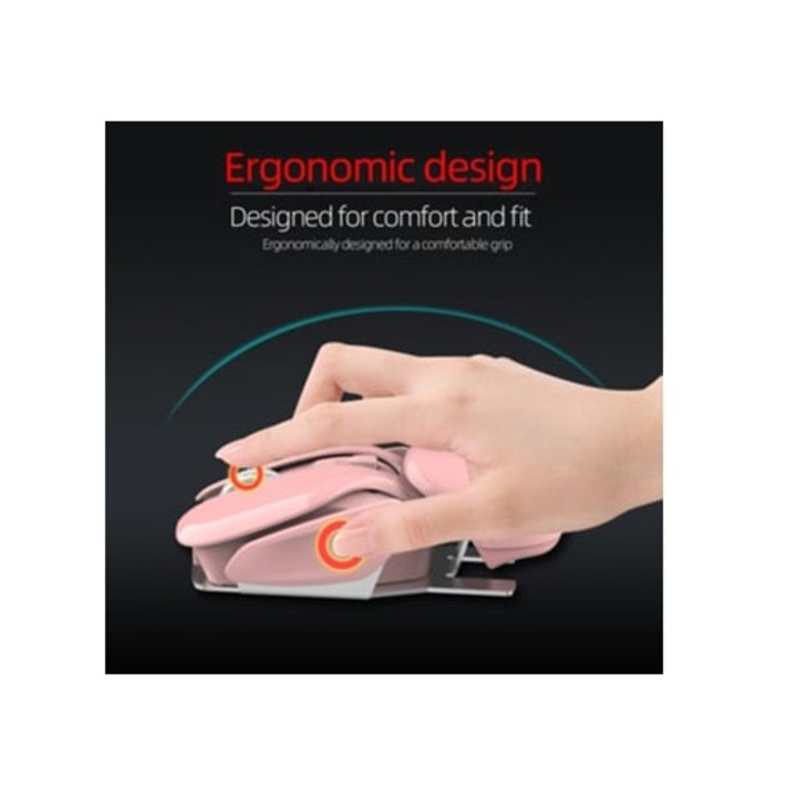 Mouse wireless USB, 1600 DPI, reincarcabil, roz