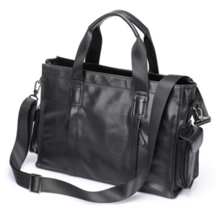 Férfi táska természetes bőrből, nagy kapacitású, fekete, crossbody típusú