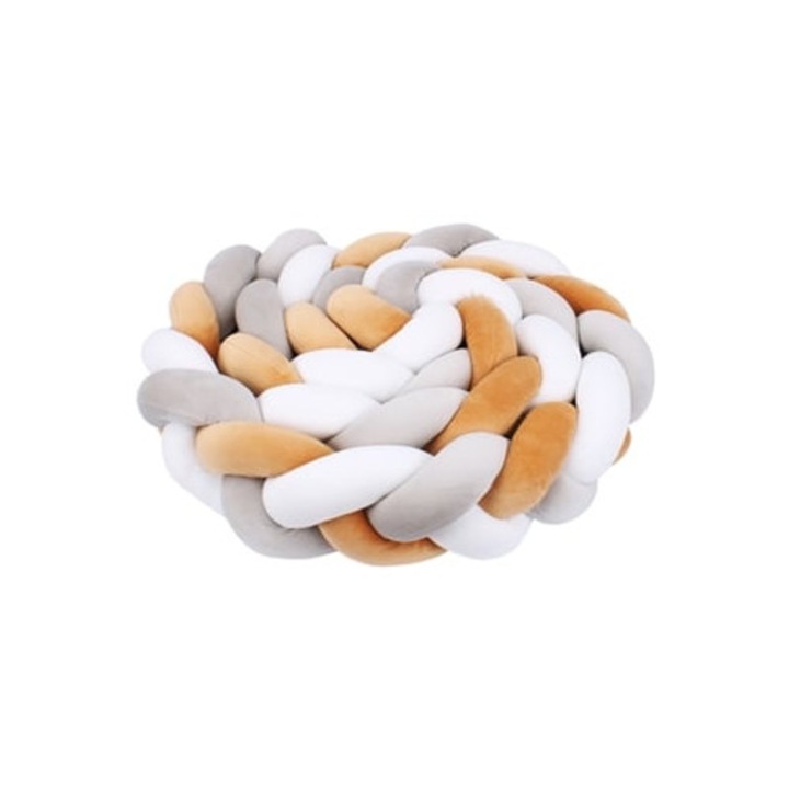 Perna pentru patut de bebe, artizanala, 3 fire, maro/alb/gri, 3m