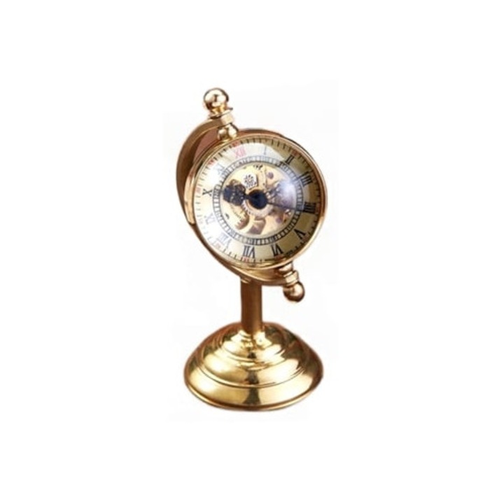 Dekoratív óra, földgömb, zsebóra, mechanikus, réz, arany