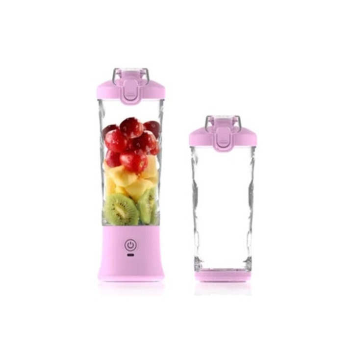 Storcator de fructe Eifson 590 ml, 6 cutite, USB-C, 4000 mAh, mov deschis