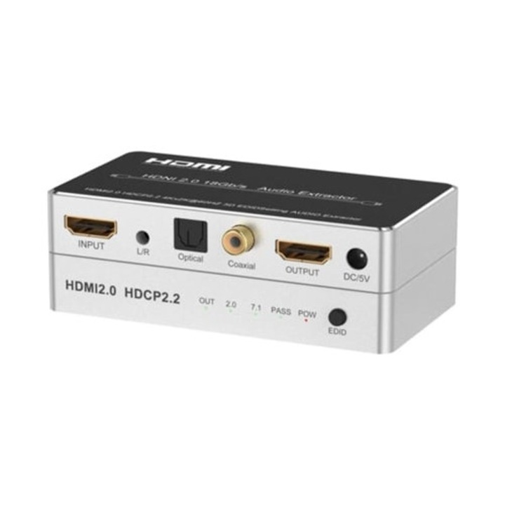 Аудио екстрактор HDMI 2.0, черен/сребрист