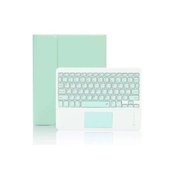 Carcasa tastatura pentru iPad, wireless Bluetooth, touchpad integrat, verde, 9.7x10.2x10.5 inch