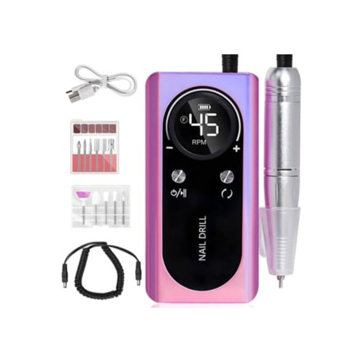Elektromos manikűr/pedikűr reszelő, 45000 RPM, LCD kijelzővel, lila
