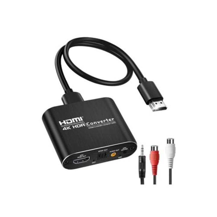 Extrator audio HDMI 4K 60 Hz, compatibil Toslink, SPDIF, iesire stereo 3,5 mm, Full HD 1080p, 3D