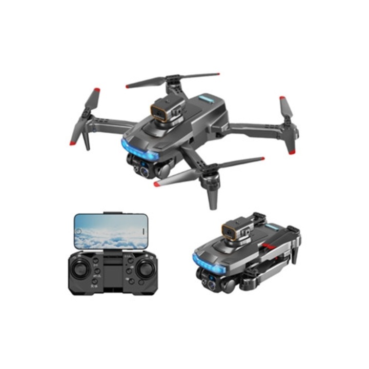 Drone P15, camera duala 4K, evitare obstacole 360, negru, 1 baterie