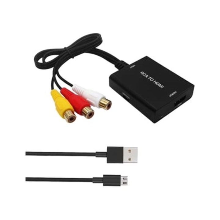 Adaptor RCA la HDMI, AV Compozit, 1080p, Compatibil cu PS2/PS3, Xbox, SNES, N64 PAL/NTSC