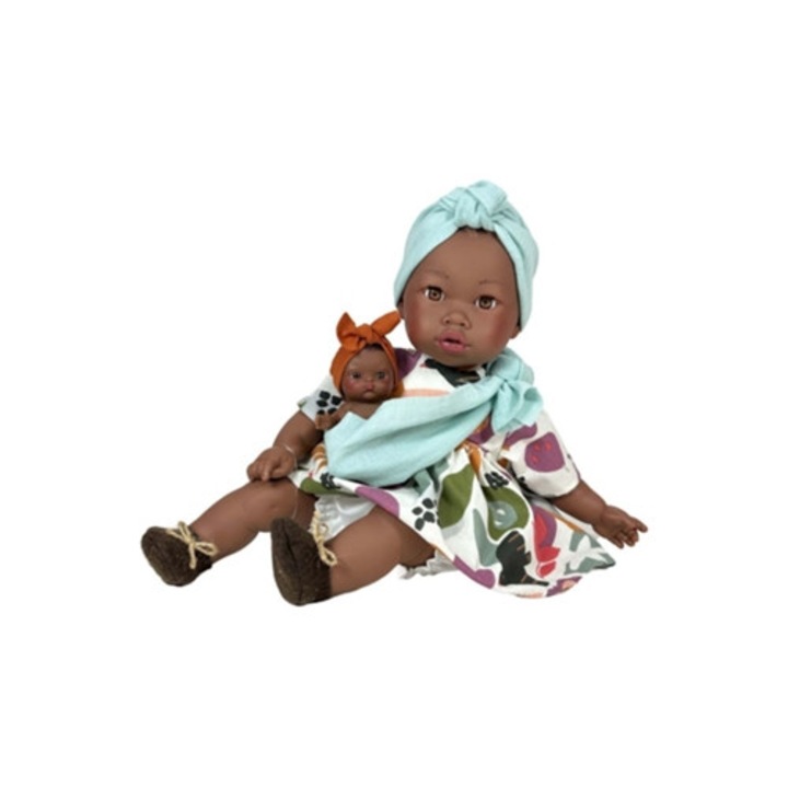 Baba bébivel, virágmintás ruhában, sokszínű