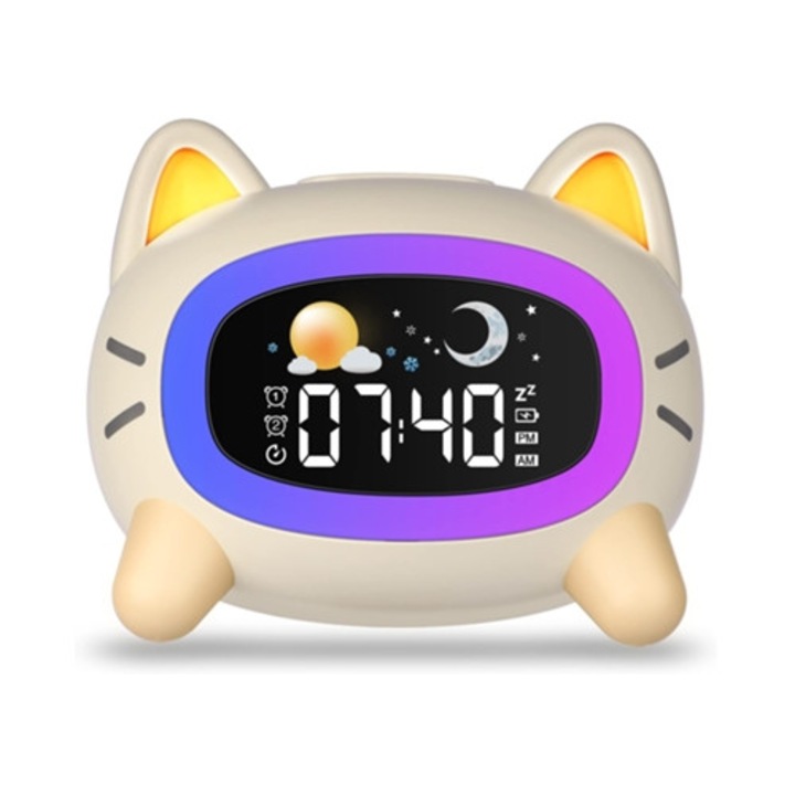 Zruxe DES22 digitális dekoratív gyerekóra, 5 színű éjszakai fény, 4 fényerő szint, pihentető hangok alváshoz