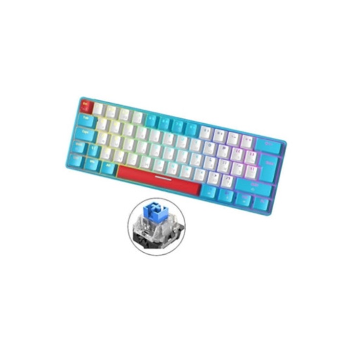 Tastatura ergonomica de gaming, 62 taste, iluminare RGB, cablu