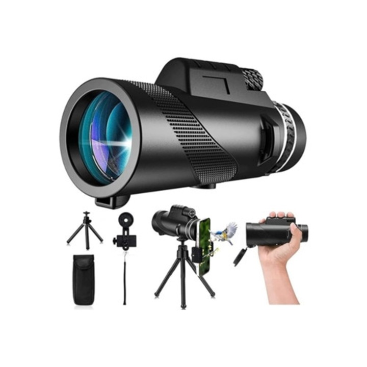 Telescop monocular, 80x100, HD cu suport pentru telefon si trepied