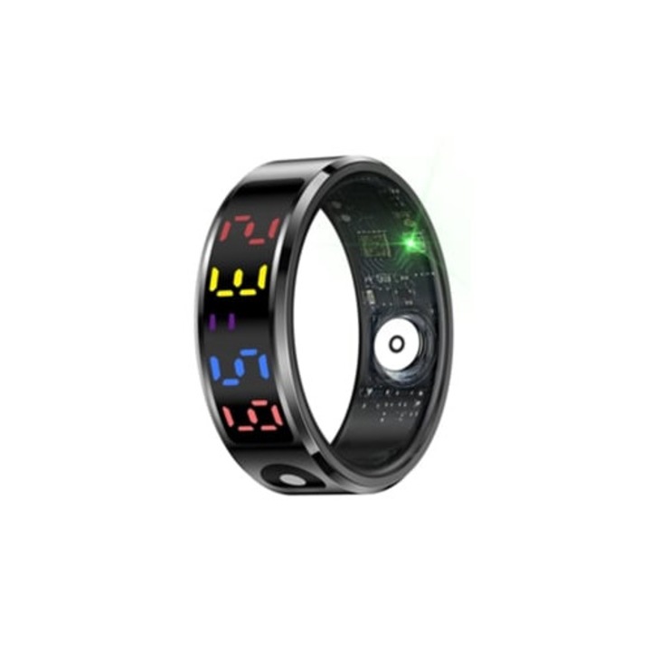 Inel inteligent, negru, monitorizare ritm cardiac, oxigen in sange, sanatate somn, marimea 10