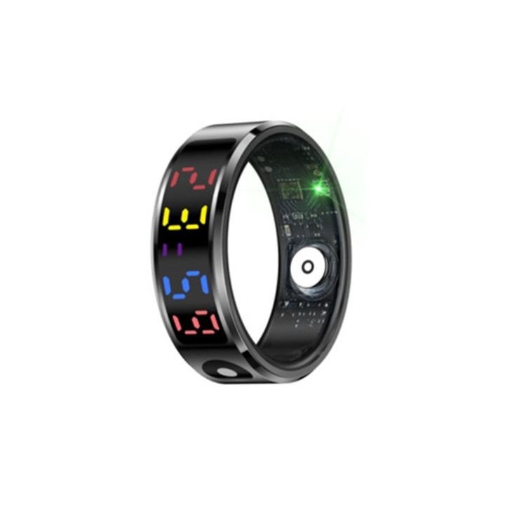 Inel inteligent, negru, monitorizare ritm cardiac, oxigen in sange, sanatate somn, marimea 9