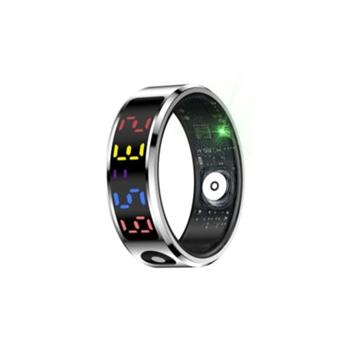 Inel inteligent, argintiu, monitorizare ritm cardiac, oxigen in sange, sanatate somn, marimea 11