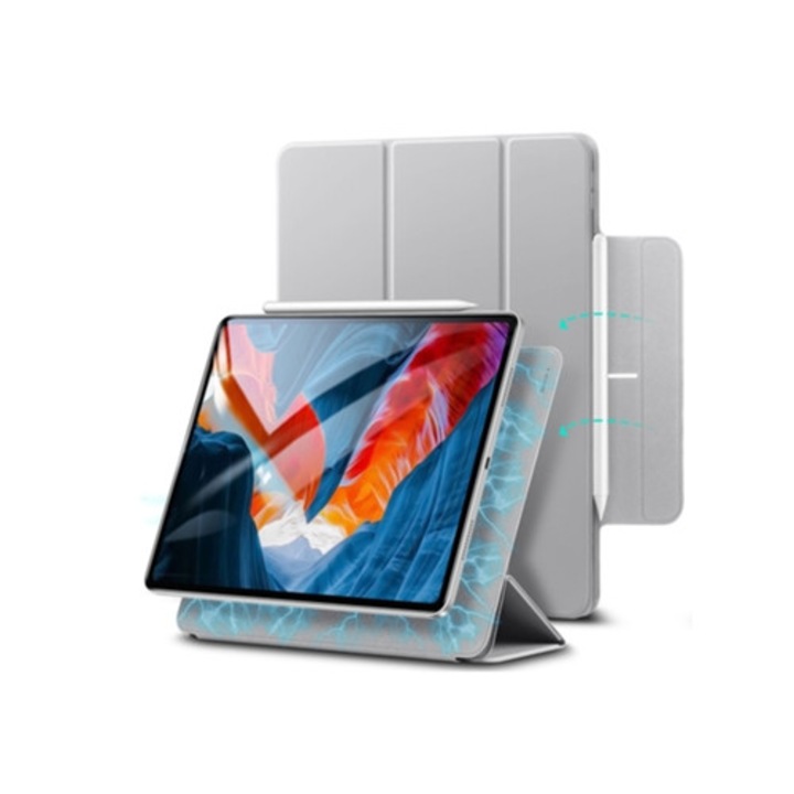 ZRUXE tabletta tok iPad Pro 12.9 2022/2021/2020-hoz, alvás/ébresztés funkcióval, ezüstszürke