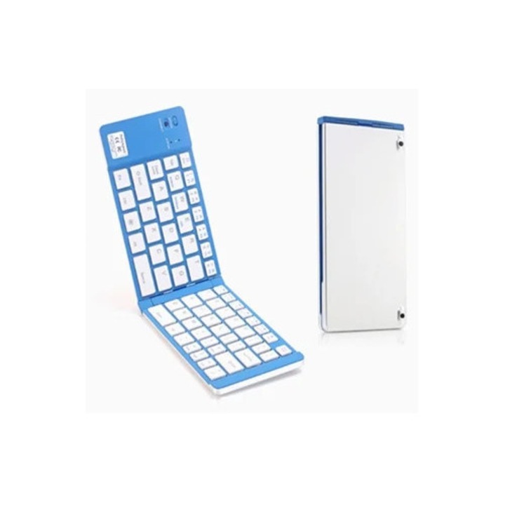 Tastatura pliabila wireless Bluetooth 66 taste, albastra, 66x20x2cm