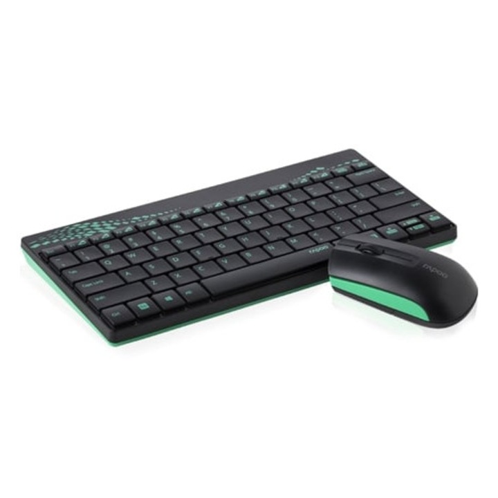 Set tastatura si mouse RAPOO 8000, wireless, verde, portughez