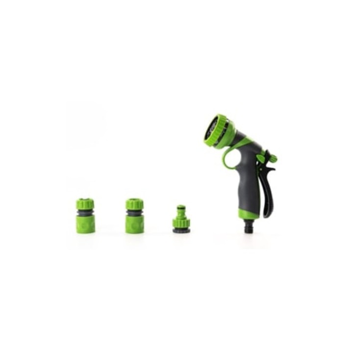 Pistol de stropit 8 jeturi, set complet cu accesorii ergonomice, negru si verde