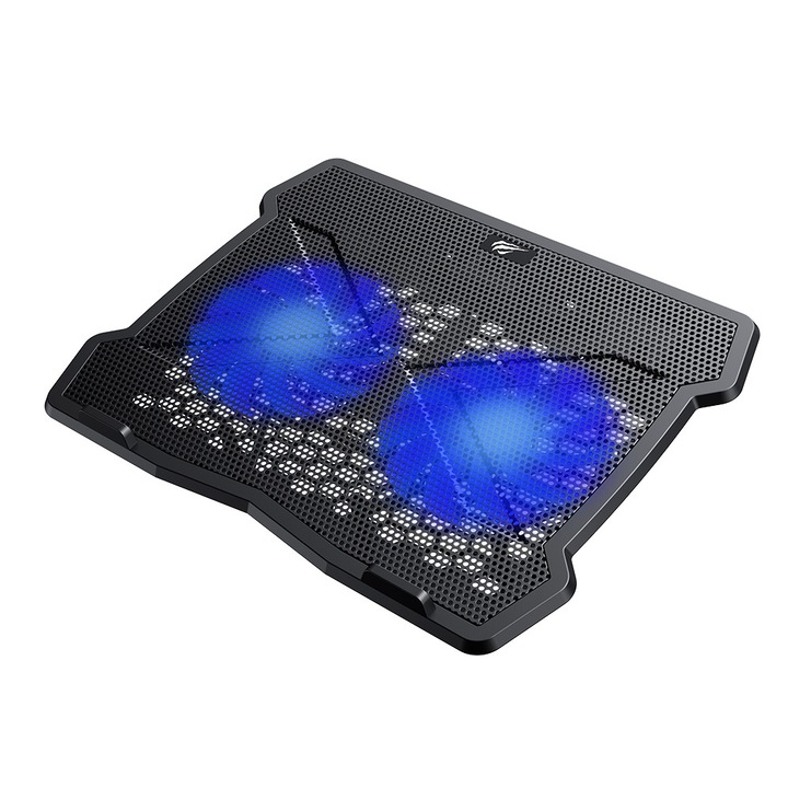 Cooler laptop Havit 10–15.6”, 2 ventilatoare silentioase, 2x USB, flux aer 56CFM, 1200RPM, 26dBA – negru