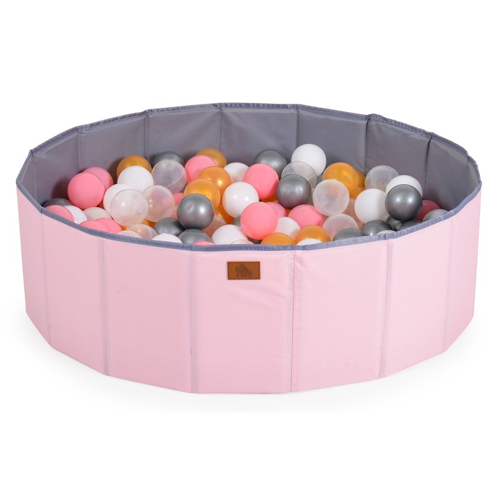 Piscina uscata pliabila Moni Melo pentru bebelusi si copii, 80x26 cm, geanta de depozitare inclusa, 90 bile colorate incluse, Roz