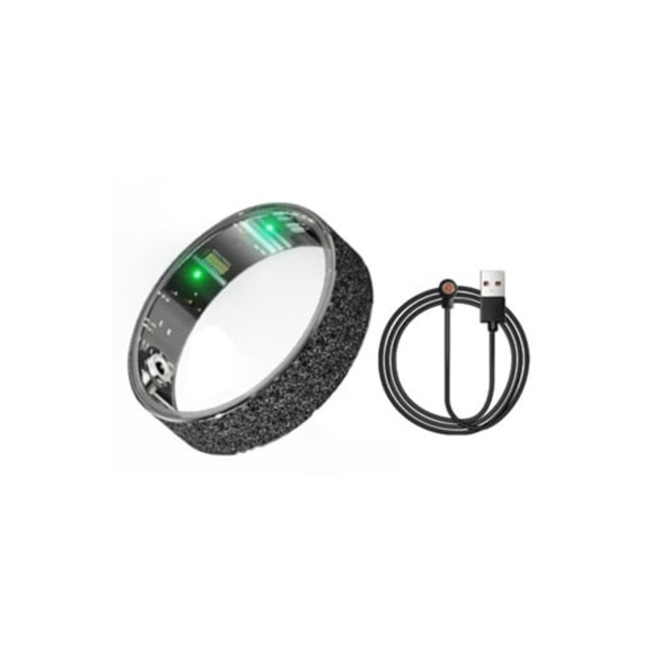 Okos gyűrű, NFC beléptetés, egészségfigyelés, vízálló, fekete, 8-as méret