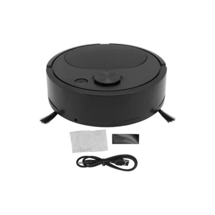 Многофункционален робот прахосмукачка, мини, за дървени подове, плочки и килими, черен