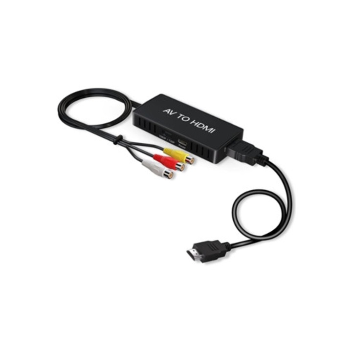 Adaptor RCA CVBS AV la HDMI 1080p, suporta PAL/NTSC, compatibil cu PC, TV, Wii, Xbox