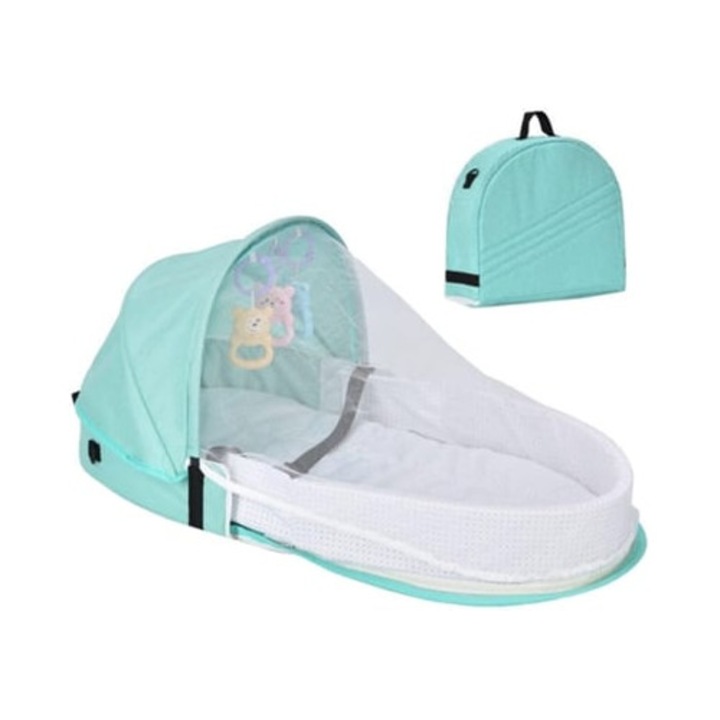 Сгъваема бебешка кошарка, синя, със странична мрежа и достъп с цип