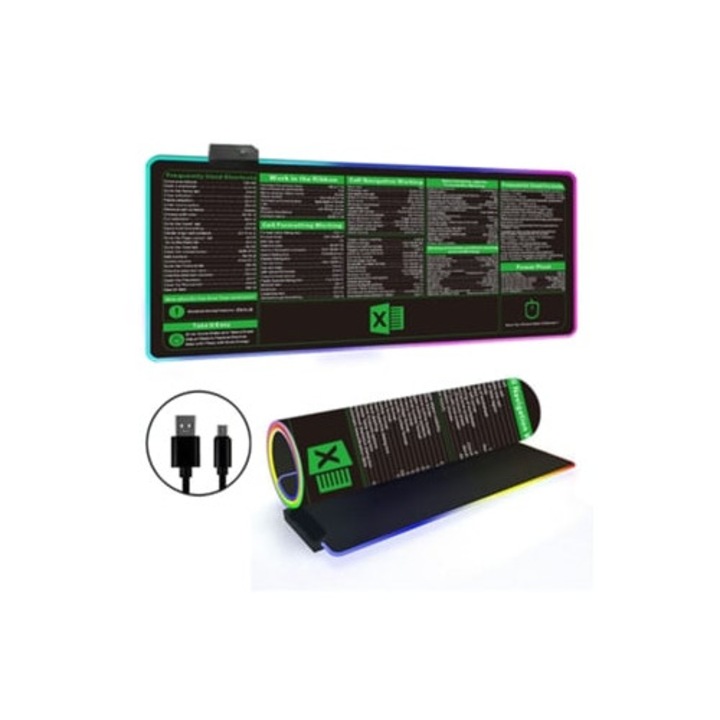 RGB подложка за мишка с противоплъзгаща се основа, комплект с клавиатура Excel, 400x900x4 мм