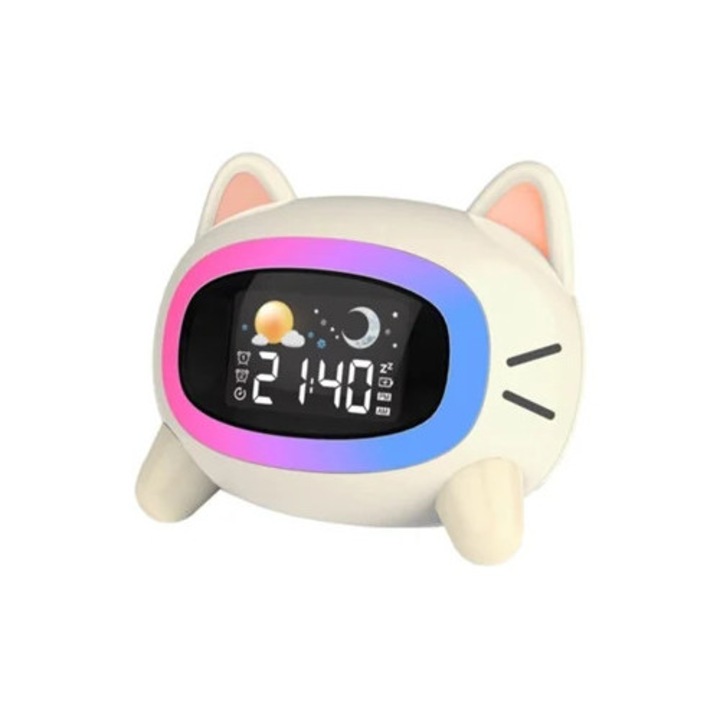 Gyerek ébresztőóra, 4 fényerősségi szint, 5 éjszakai fény, szundi funkció, újratölthető