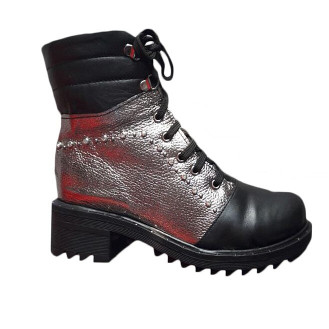 Botina de iarna tip gheata din piele naturala,D&J Exclusive, Argintiu/Negru