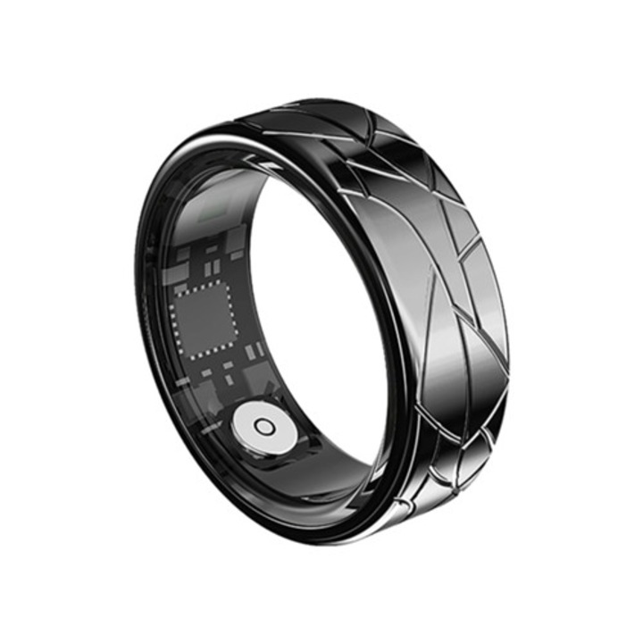 Inel inteligent, metrici de sanatate in timp real, control prin gesturi, negru, marimea 8
