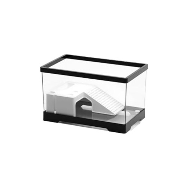 Acvariu pentru testoase cu drenaj inferior, decor interior, dimensiune medie, negru