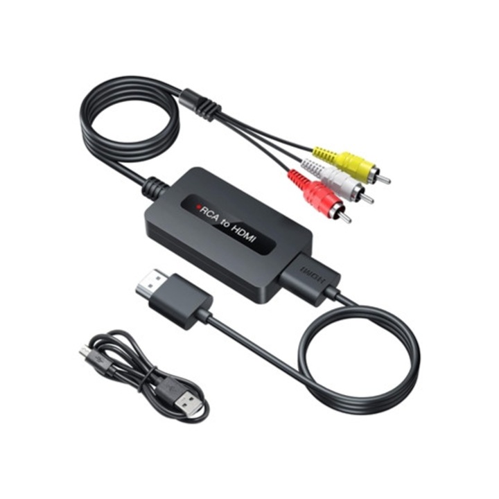Adaptor Convertor RCA la HDMI 1080P, pentru PS2/PS3/XBOX/WII/VHS/VCR/DVD/TV/PC