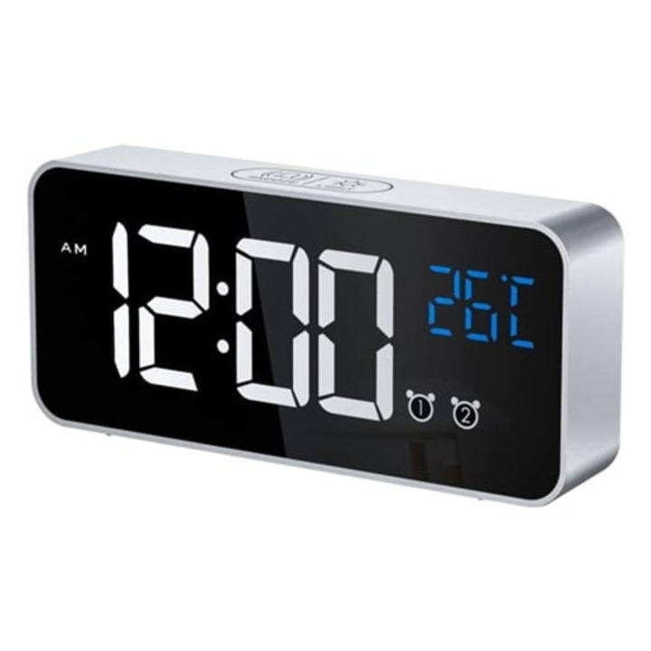 Dekoratív óra 4 fényerővel, szundi funkcióval, USB porttal, ezüst