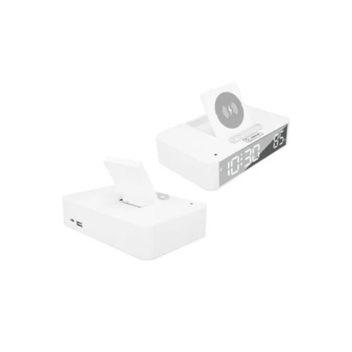 Hurrise EN001 dekoratív óra, fehér, digitális ébresztőóra töltőkábellel, LED