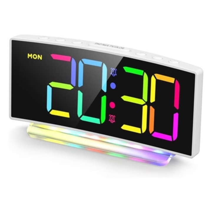 Zruxe Des23 dekoratív óra, ívelt kialakítás, 7 szín, kettős ébresztő, fehér