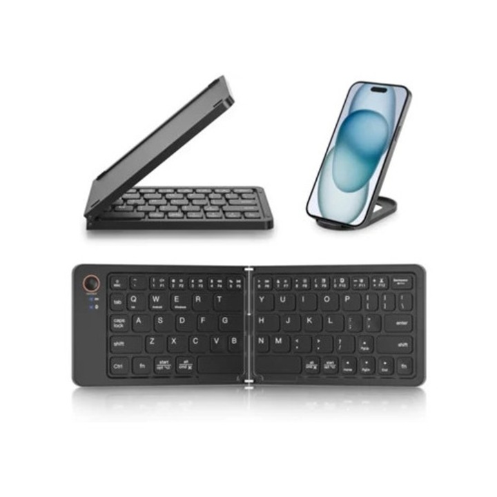 Tastatura pliabila full-size Eifson, neagra, pentru Android, Windows si iOS, sincronizare cu 3 dispozitive