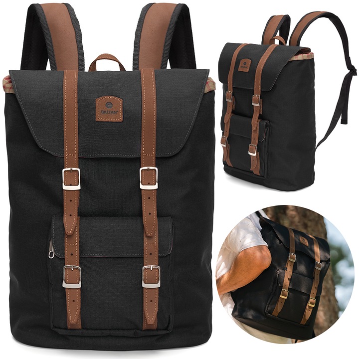 Rucsac pentru laptop portabil Baltan City Break, capacitate 26L, rezistent la apa, pentru laptop pana la 17'', Negru