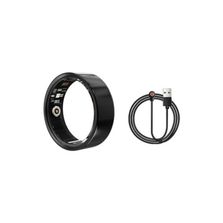 Inel inteligent R02D, monitorizare ritm cardiac si oxigen in sange, negru