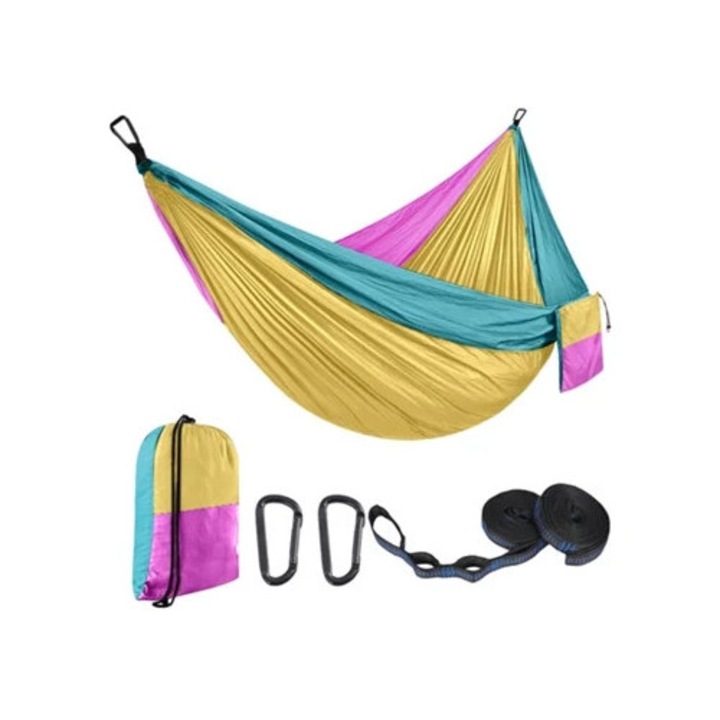 Hamac Eifson 51 pánttal és karabinerrel, 270x140cm, többszínű