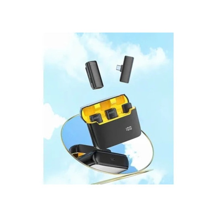 Microfoane lavalier wireless Eifson S13, 1 la 2, interfata Type-C, galben