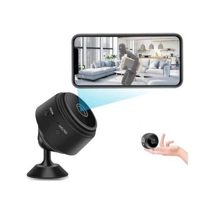 Camera spion wireless mini WiFi, viziune nocturna automata, senzor de miscare, 4K HD, pentru supraveghere