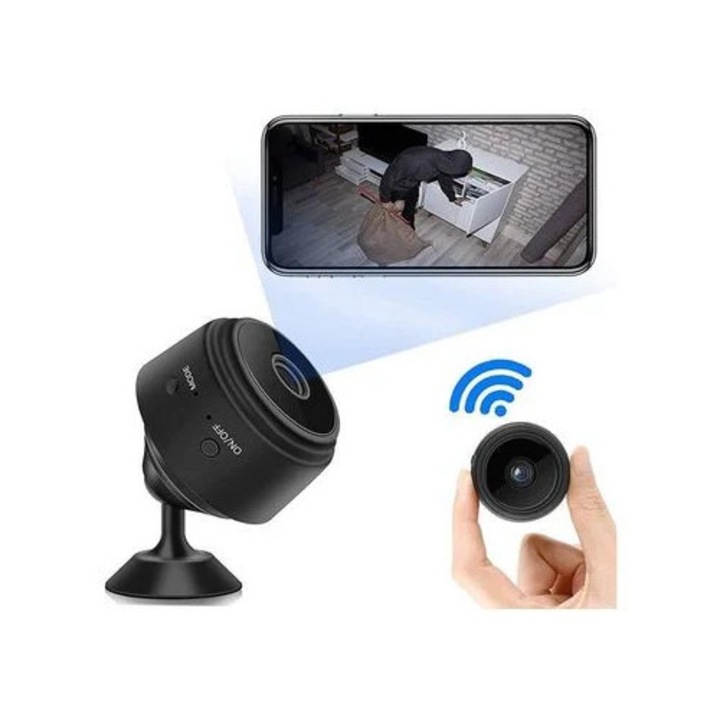 Camera spion mini A9 wireless, 4K HD, Bluetooth, culoare neagra