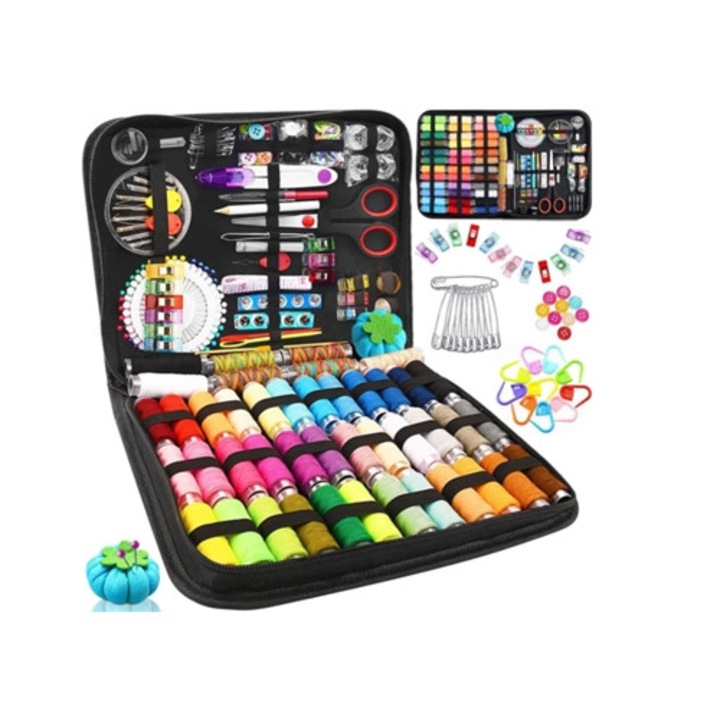 304 darabos hordozható varrókészlet kezdőknek, többszínű