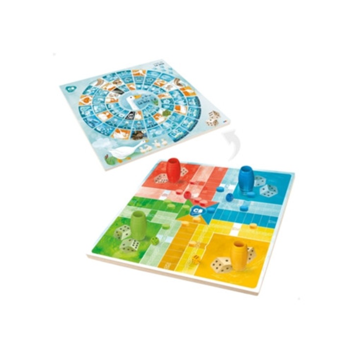 Társasjáték, Parcheesi és liba játék fából, készlet, minimális életkor: 4 év